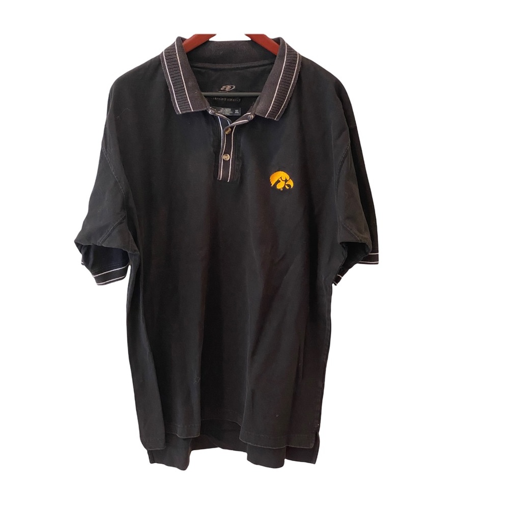 University of Iowa Hawkeyes Black Embroidered Polo Shirt Mens XL White Trim